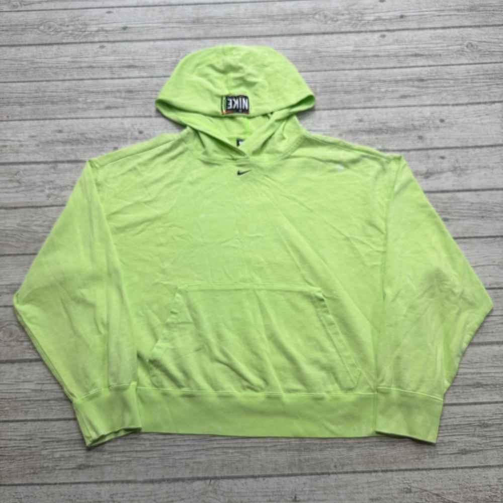 Nike Hoodie Women's Large Lime Green Oversized Cotton Athletic Boxy Fit Varsity